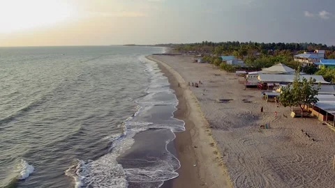 Aerial view, beach and culinary tourist destination Stock Footage 252390713