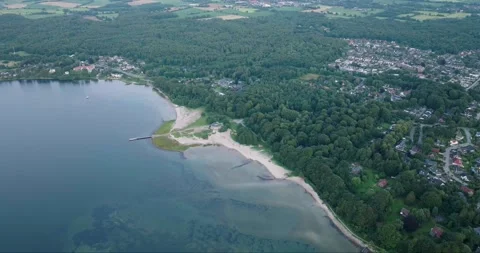 Aerial view of beach and forest, Flensburg, Germany. Stock Footage 333107648