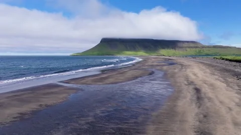 Aerial view of beach and mountains, Iceland. Stock Footage 288468293