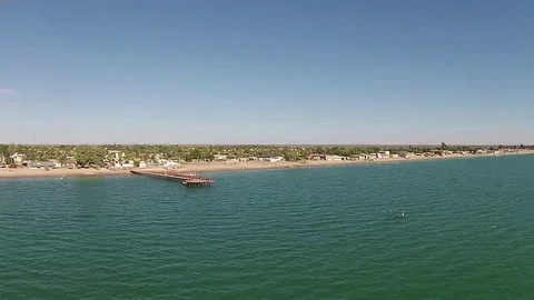 Aerial view of the beach and pier Stock Footage 82589938