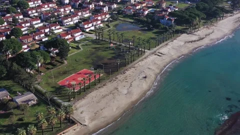 Aerial view of beach and red court, Turkiye. Stock Footage 322138293