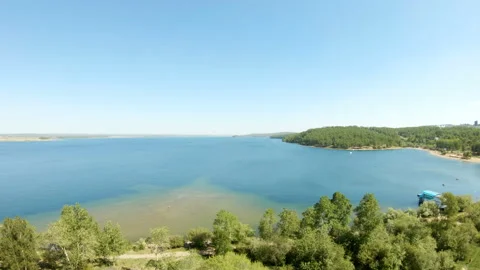 Aerial view of beach and river. Drone rise up Stock Footage 102772123
