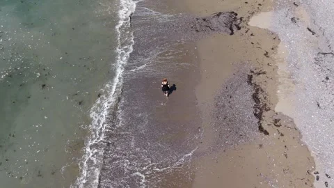 Aerial View of Beach and Waves at Ballydwan Beach Ireland Stock Footage 337396214
