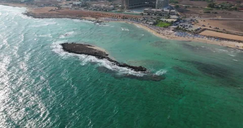 Aerial view of the beach in Ayia Napi, Cyprus. Stock Footage 253486640