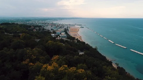 Aerial view of the beach between Gabicce Mare and Gabicce Monte Stock-Footage 104069345