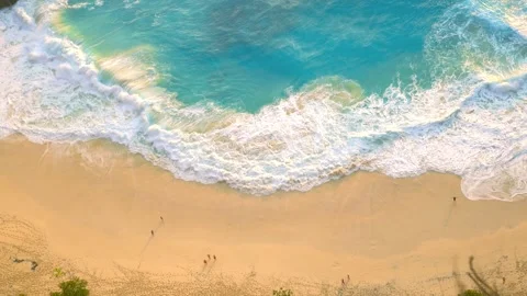Aerial view of a beach with a blue ocean and a sandy shore in a naturalistic Stock Footage 273144405
