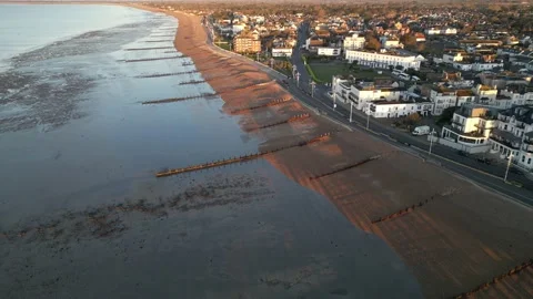 Aerial view of the beach at Bognor Regis on the West Sussex coast Video stock 238756471