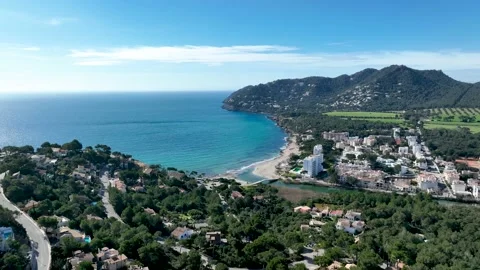 Aerial View of a Beach with Crystal Clear Waters (Canyamel - Mallorca) Stock Footage 236562844