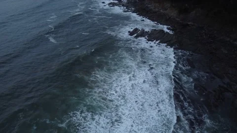 Aerial view with beach drone in the Basque Country at dawn Stock Footage 220000835
