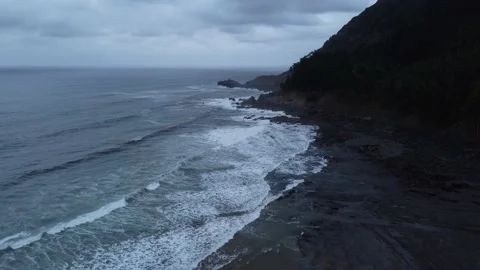 Aerial view with beach drone in the Basque Country at dawn Stock Footage 220000847