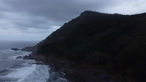 Aerial view with beach drone in the Basque Country at dawn Stock Footage 220000870