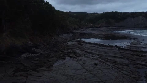 Aerial view with beach drone in the Basque Country at dawn Stock Footage 220000927