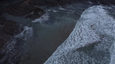 Aerial view with beach drone in the Basque Country at dawn Stock Footage 220000932