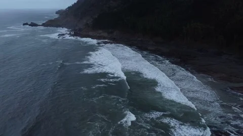 Aerial view with beach drone in the Basque Country at dawn Stock Footage 220000938