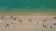Aerial View Of The Beach Filled With People  Stock Footage