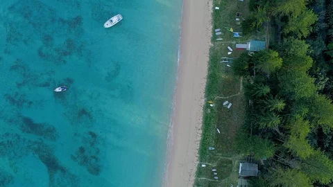 Aerial view of beach front and Jetty,Lord Howe Island,New South Wales,Australia Stock Footage 93080146