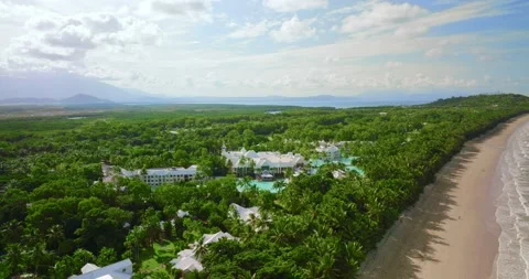Aerial view of beach front resort Port Douglas, Australia Stock Footage 203852892