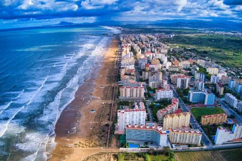 Aerial view of the beach. Gandía. Stock Photos