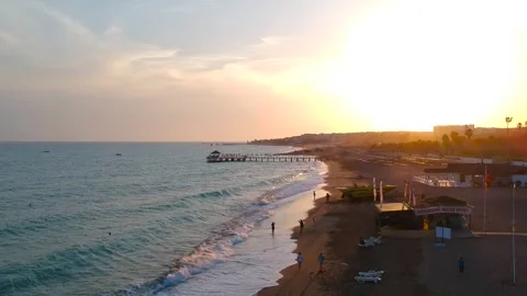 Aerial view of the beach near Side at sunset, Turkey Stock Footage 249474766