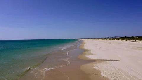 Aerial view of the beach next to the sand Video stock 147406024