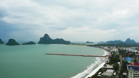 Aerial view of beach at Prachuap Bay Stock Footage 324001684