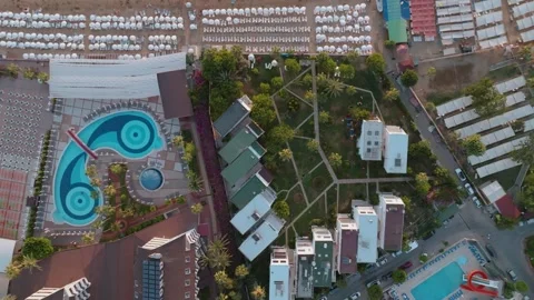 Aerial view of a beach with rows of umbrellas Stock Footage 282931275