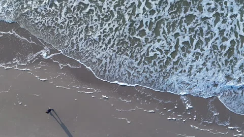 Aerial View of Beach with Shadows and Waves, North Sea, Winter, Netherlands Vídeos de archivo 285073675
