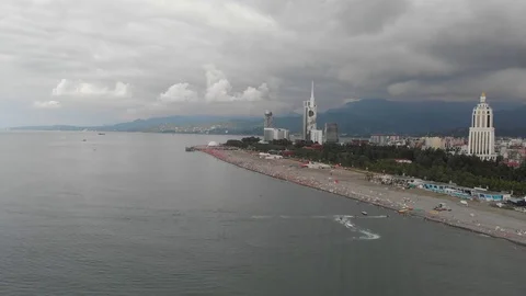 Aerial view of the beach at the sunset. Black sea, Batumi, Georgia 스톡 동영상 101783834