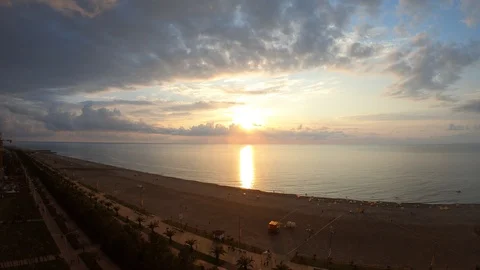 Aerial view of the beach at the sunset. Black sea, Batumi, Georgia Stock-Footage 101784761