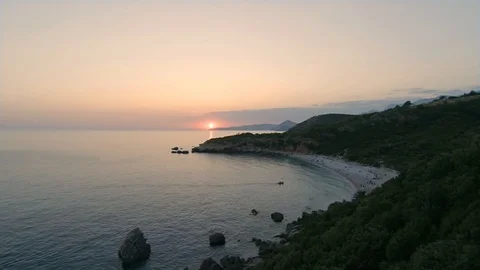 Aerial View Of Beach At Sunset Stock Footage 90089714