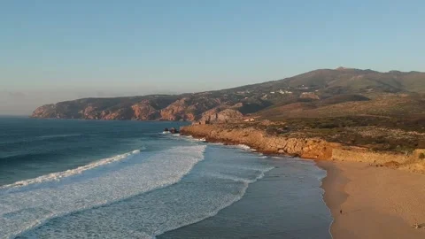 Aerial view from a beach at the sunset. Stock Footage 134836591