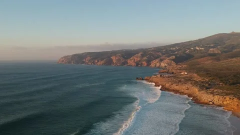 Aerial view from a beach at the sunset. Stock Footage 134836648