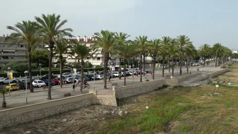Aerial view of the beach in Vilanova i la Geltrú, in the province of Barcelona Stock Footage 262489592