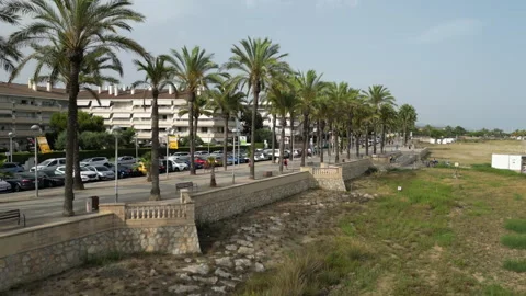 Aerial view of the beach in Vilanova i la Geltrú, in the province of Barcelona Stock Footage 262493366