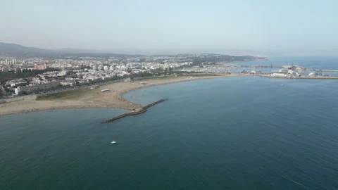 Aerial view of the beach in Vilanova i la Geltrú, in the province of Barcelona Stock Footage 262493769