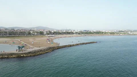 Aerial view of the beach in Vilanova i la Geltrú, in the province of Barcelona Stock Footage 262493982