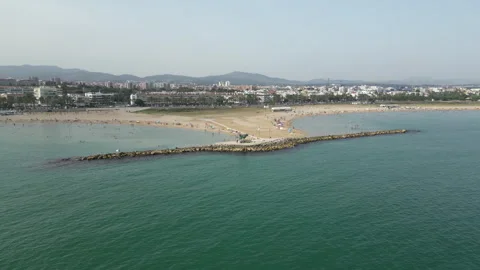 Aerial view of the beach in Vilanova i la Geltrú, in the province of Barcelona Stock Footage 262494077