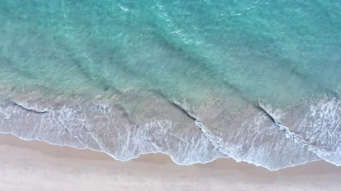 Aerial view with beach in wave of turquoise sea water shot Stock Footage 236555658
