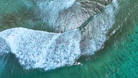 Aerial view with beach in wave of turquoise sea water shot Stock Footage 241079451
