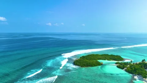 Aerial view with beach in wave of turquoise sea water shot background Stock Footage 241502468