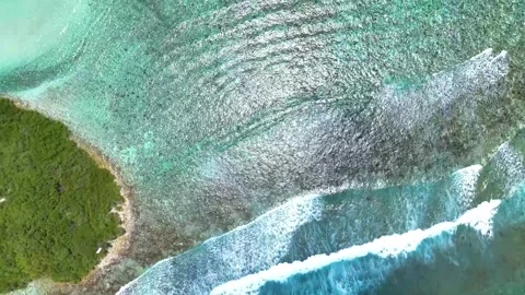 Aerial view with beach in wave of turquoise sea water shot Stock Footage 244465801