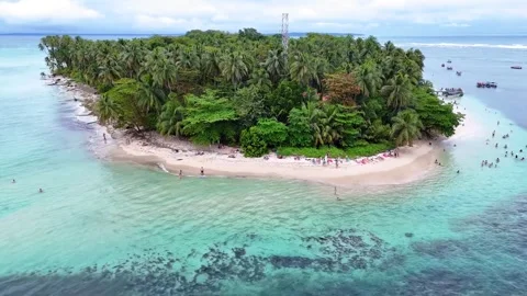Aerial view of the beaches of Bocas del Toro in Panama, palm trees Stock Footage 340041776