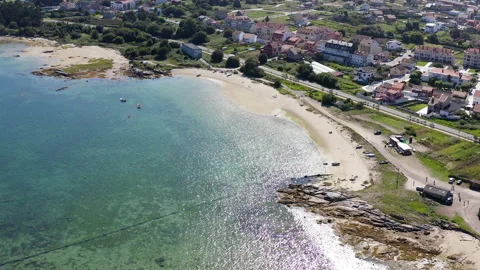 Aerial view of the beaches of the Ria de Arousa, Galicia, Spain. Stock Footage 237111859