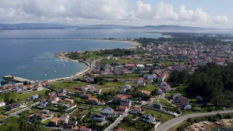 Aerial view of the beaches of the Ria de Arousa, Galicia, Spain. Stock Footage 237115219
