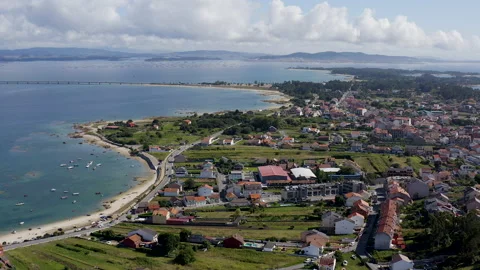 Aerial view of the beaches of the Ria de Arousa, Galicia, Spain. Stock Footage 237115287