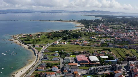 Aerial view of the beaches of the Ria de Arousa, Galicia, Spain. Stock Footage 238386042