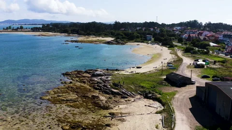 Aerial view of the beaches of the Ria de Arousa, Galicia, Spain. Stock Footage 238388138