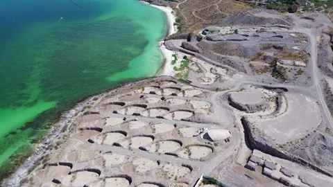 Aerial view of a beachfront construction site in La Paz, BCS Видео 331064802