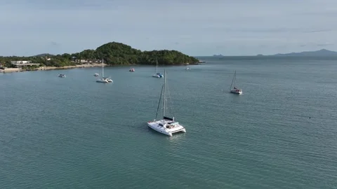 Aerial view of beachfront  landscape of Koh samui with boat on the sea Stock Footage 266794527