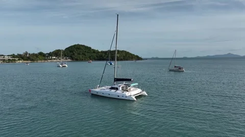 Aerial view of beachfront  landscape of Koh samui with boat on the sea Stock Footage 266794633